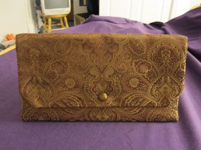 brown and gold brocade clutch purse