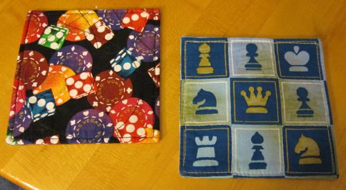 vegas and chess fabric coasters