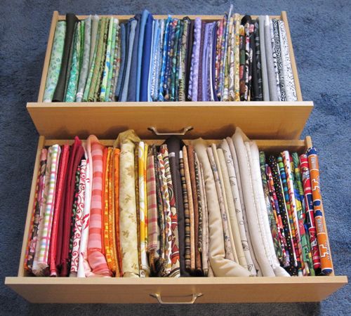 fabric stored like file folders in drawers