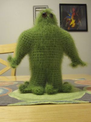 Stumpy the crocheted green monster