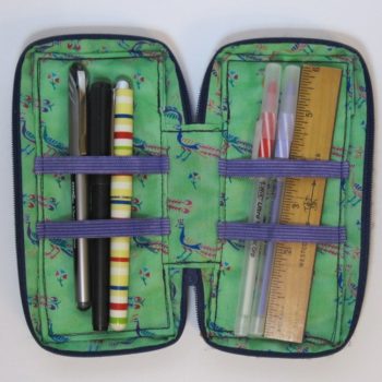 zippered pen case, open