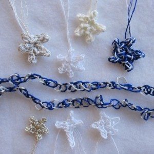 blue, white, and silver ornaments
