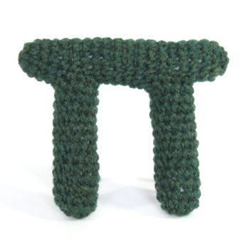 Little Big Pi, a 5" uppercase pi. Crochet pattern available at revedreams.com/shop/.