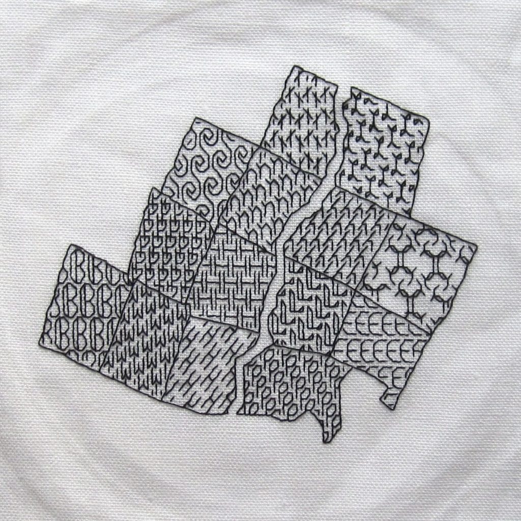 blackwork map in progress, 14 towns done