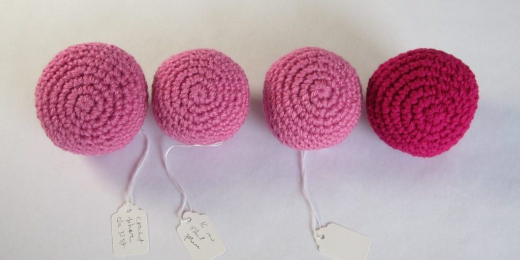 large crochet spheres, front view