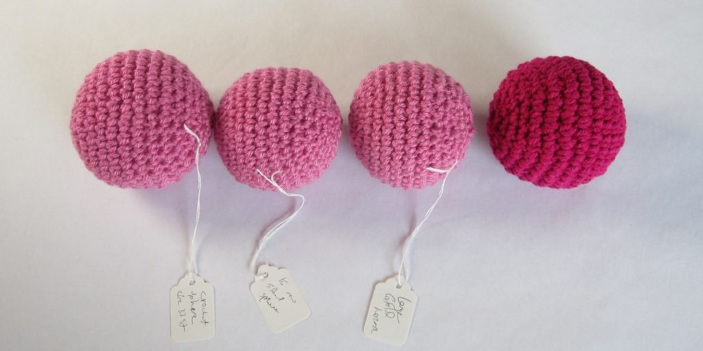 large crochet spheres, side view