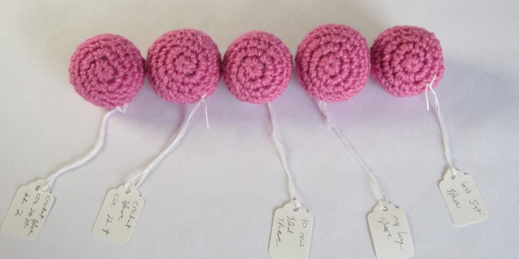 small crochet spheres, front view