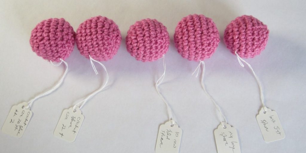 small crochet spheres, side view