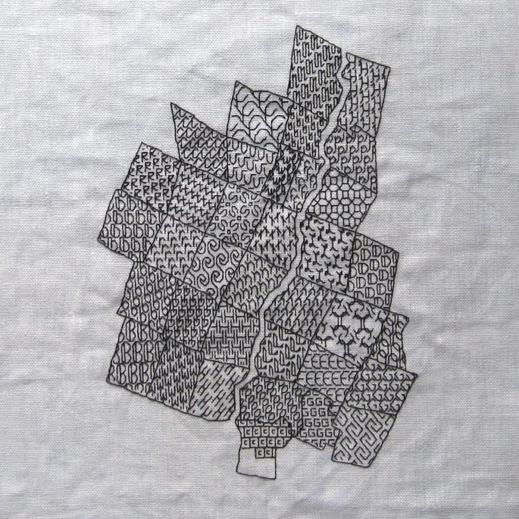 blackwork map, three-quarters done