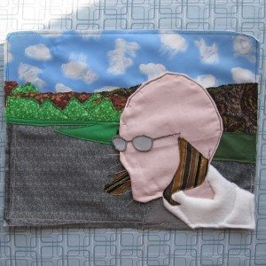 photo of completed background with head, hair, glasses, and jacket