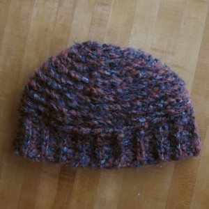 front post double crochet hat, ribs out