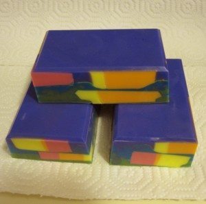 finished bars of rainbow soap