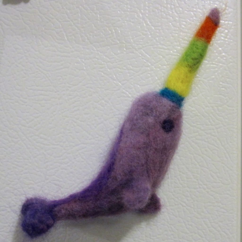 needle felted narwhal magnet