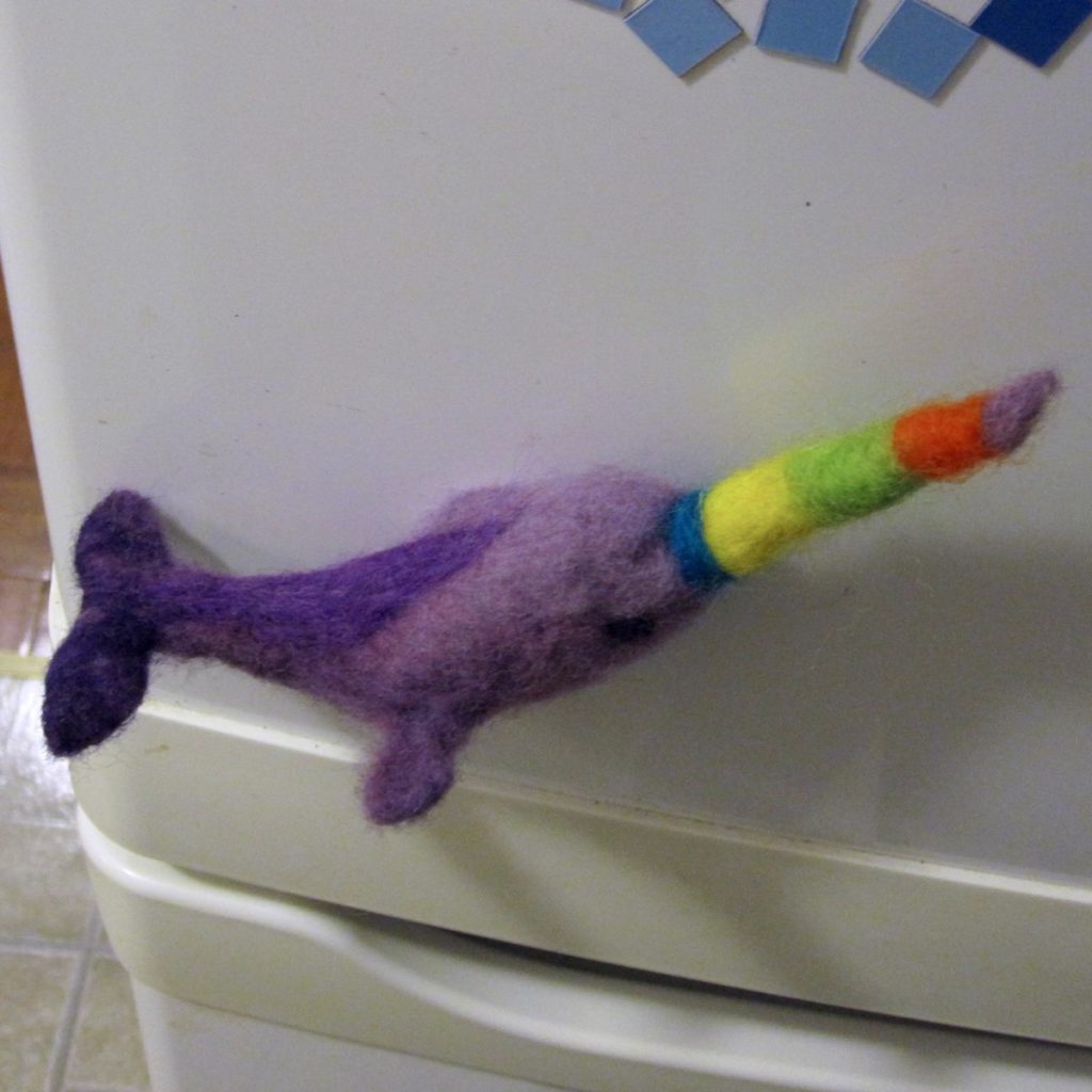 needle felted narwhal magnet