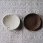 cornstarch/baking soda and cold porcelain dishes, partly dry