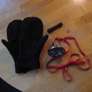 Mittens and bell for lamb costume, with original bell handle